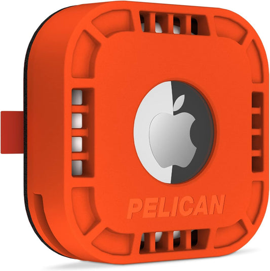 Pelican Protector Airtag Holder - Durable Shockproof Case with 3M Adhesive for Travel Luggage, Bike, Car, and Remote - Orange